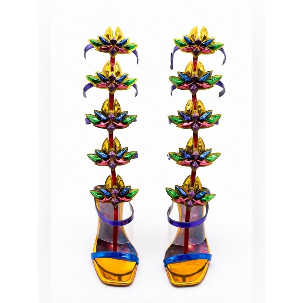 Christian Louboutin Marvel Sea Warrior Gladiator Knee High Sandal Metallic 40.5 - Picture 5 of 14